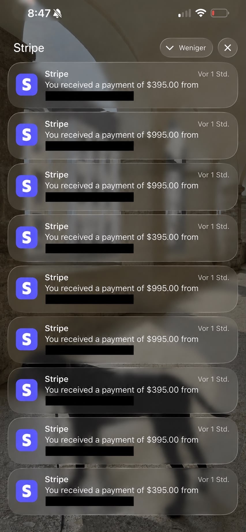 Stripe-Benachrichtigungen über Zahlungen